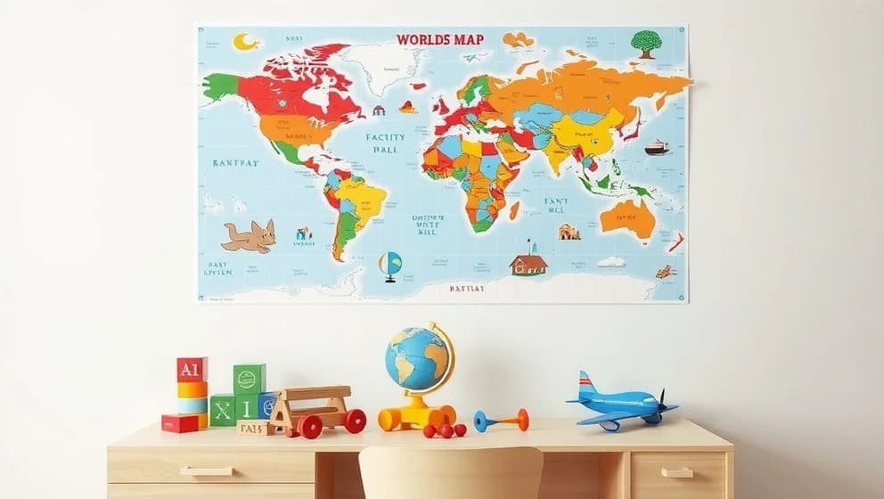 Världskarta poster barn för väggdekor och lärande